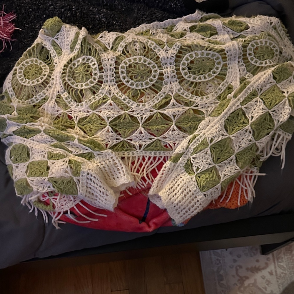 Crochet Green and Cream Sweater